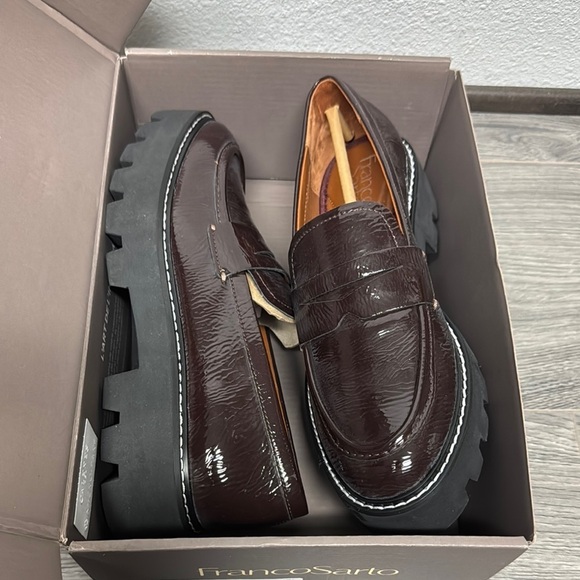 Franco Sarto Balin Lug Sole Penny Loafer In Burgundy Patent - Picture 2 of 8